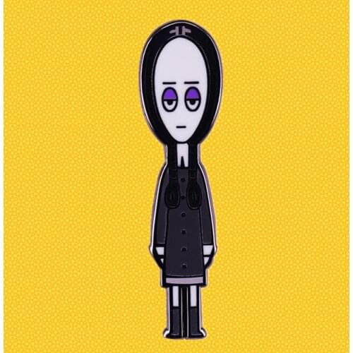 Wednesday Addams bitter Dark lapel pin Charles Addams fictional character brooch