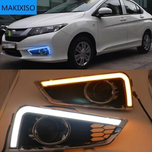 1set Car LED For Honda City 2015 2016 With Yellow Turning Function yellow car styling Daytime Running Light DRL