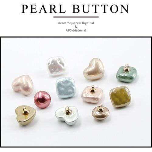 10pcs 12/14mm Pearl Buttons Candy Color Heart Square Round Vintage Bead ABS for Shirt Clothing DIY Crafts Decorative Accessories