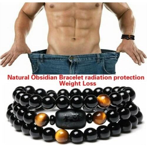 13Styles Weight Loss Round Black Stone Magnetic Therapy Bracelet Health Care Magnetic Hematite Stretch Bracelets For Men Women