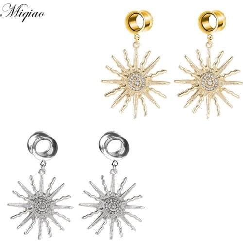 Miqiao 2pcs Fashion Stainless Steel Sunflower Double Horn Ear Expander Exquisite Human Body Piercing Jewelry