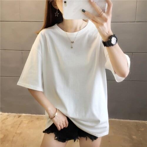 2021 Summer Women T Shirt harajuku solid T-shirts students korean Casual loose Short Sleeve pink white Tops 90s Female Tee Shirt