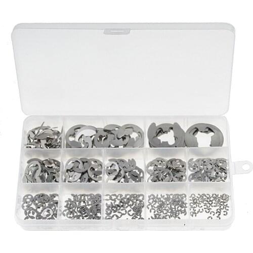 290PCS/Box 1.2-15mm E Clip Circlip Washer Assortment Kit 304 Stainless Steel External Retaining Ring Clip For Pulleys Shaft