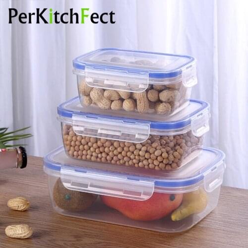 3Pcs Storage Box Transparent Food Container Airtight Refrigerator Storage Boxes Kitchen Plastic Storage Container Organizer Box
