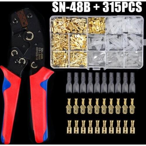 315Pcs 2.8/4.8/6.3mm Crimp Terminals Insulated Male Female Wire Connector Electrical Wire Spade Connectors Insulated Sleeves Kit
