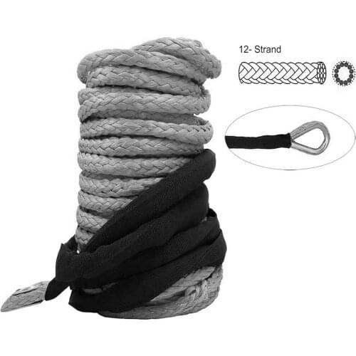 6mmx15m Synthetic Winch Rope 10,000lbs Winch Line Cable with Black Protecting Sleeve for ATV UTV Boat Ramsey Winch Rope