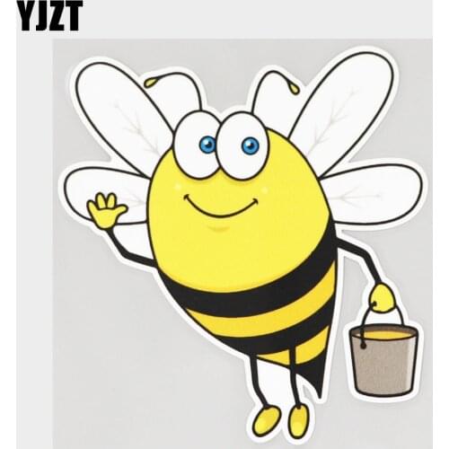YJZT 12.5CM×13.2CM Car Sticker Cartoon Flying Bee With Honey Bucket PVC Decal 11C-0387