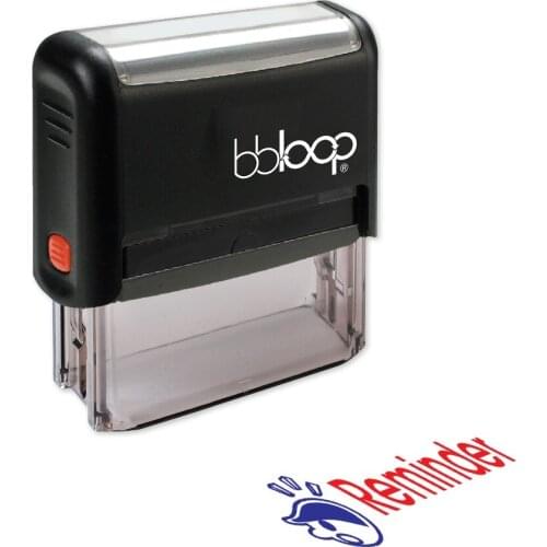 BBloop "REMINDER" W/Cartoon Illustration Self-Inking Stamp, Rectangular, Laser Engraved, RED