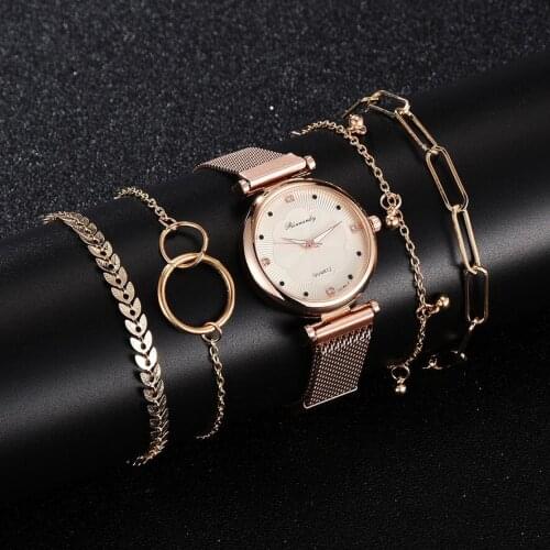 New Fashion Luxury Women Watch Women Dress Quartz 5-piece Set Bracelet Magnetic Ladies flower Wrist Watches Clocks Gift zegarek