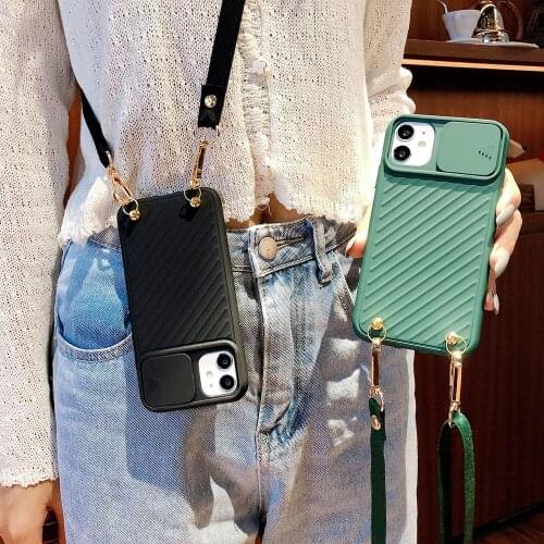 Slide Camera Protect Phone Case for iPhone XR X XS 12 Mini 11 PRO MAX SE2020 7 8PLUS Crossbody Shoulder Strap Lanyard Lens Cover