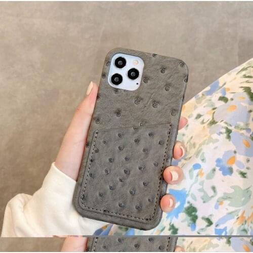 Fashion Ostrich Leather Phone Case For iPhone 12 Mini Pro XS MAX with Card Holder Back Phone Cover Newest