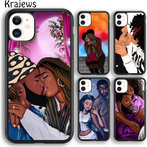 Krajews Arte Afro Couple Black Love Phone Case Cover For iPhone 5 SE 6s 7 8 plus X XR XS 11 12 pro max Samsung Galaxy S8 S9 S10