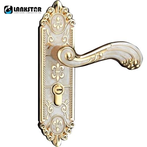 European Indoor Solid Wood Antique With Amber Color Locks Silent Mechanical Split Handle Lock