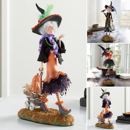 HOT Halloween Witch Statue Hand-Painted Resin Crafts Creative Desktop Ornament for Home Living Room Bedroom Decoration