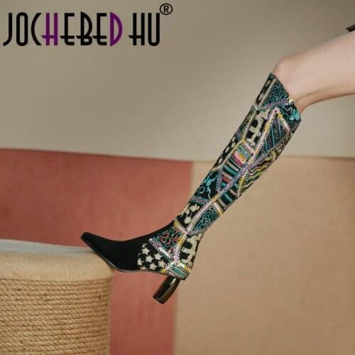 【JOCHEBED HU】2021 Autumn Winter Fashion Womens Shoes sexy platform Over The Knee High Boots Elegant print zipper thigh high