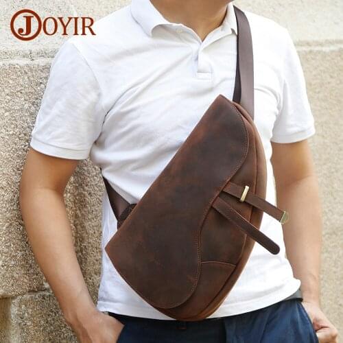 JOYIR Vintage Crazy Horse Leather Sling Chest Bag Casual Shoulder Daypacks for Men Cowhide Chest Packs Crossbody Bag Male