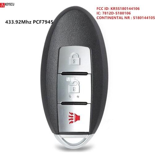 Keyecu Replacement Smart Remote Key Fob 2+1 Button 433.92MHz 7945 Chip for Nissan Rouge 2014-2017 S180144105 IC: 7812D-S180106
