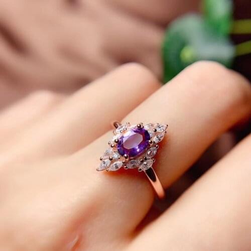 Birthstone ring 925 silver ring purple Amethyst gemstone ring women ring purle gem ring round gem ring love date gift girl ring