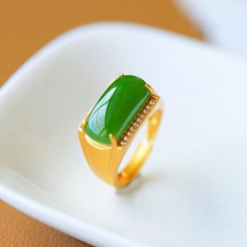 Elegant Green White Jade Emerald Gemstones Zircon Diamonds Rings For Women Gold Color Bague Jewelry Bijoux Birthday Gift Mother