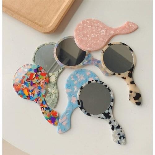 Acetic Acid Material Makeup Mirror Handheld Circular Mirror With Handle Hand Mirror SPA Salon Compact Acetic Mirrors Cosmetic