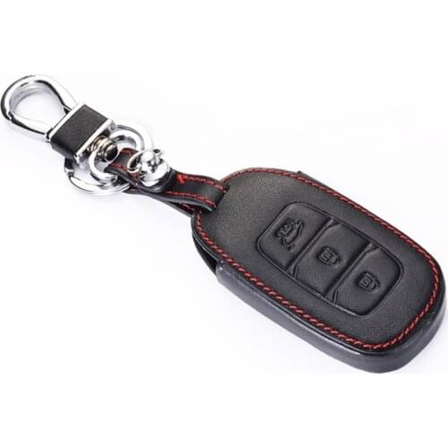 Leather Car Key Case For Hyundai Elantra GT Kona 2018 2019 Santa Fe Veloster Smart Remote Fob Cover Protector Keys Bag