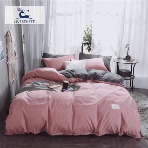 Liv-Esthete Luxury Pink Gray Bedding Set Soft Printed Duvet Cover Flat Sheet Double Queen King Bed Linen Bed Sheet Quilt Cover