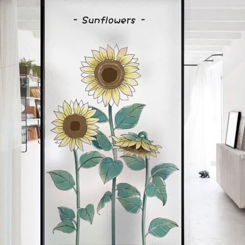Small Fresh Wall Stickers Flowers Bathroom Anti-peep Sticker Door Paste Sunflower Balcony Window Decor Decals Room Decor PVC