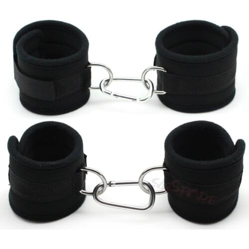 Smspade black neoprene bondage kit:sex restraint handcuffs and ankle cuffs,erotic wrist cuffs,soft under bed restriants HC-42