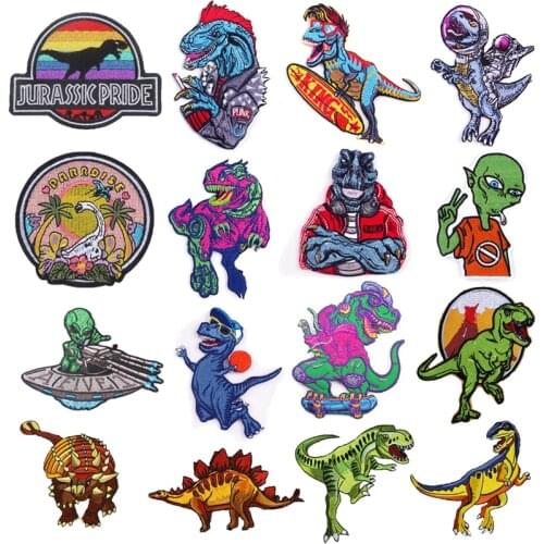 Nicediy Skull Dinosaur Patch Iron On Patches On Clothes Punk Alien Embroidered Patches For Clothing Applique Patch Jacket Jeans