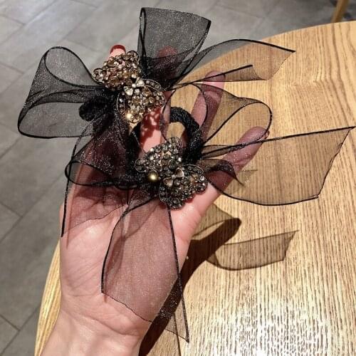 2021 Women New Hair Accessories Lady Rhinestone Bowknot Hair Rope Girl Ponytail Head Bands