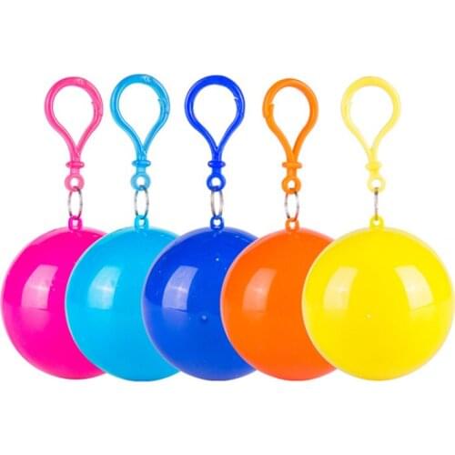 Portable Raincoat Ball Women Men Outdoor Rainwear Waterproof Disposable Camping Hooded Ponchos Plastic Keyring Ball Rain Cover