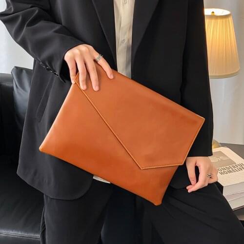 Simple Retro Mens Envelope Clutch Bag Crazy Horse Leather Large Capacity Handy Bag Document iPad Storage Bag Male Purses Trendy
