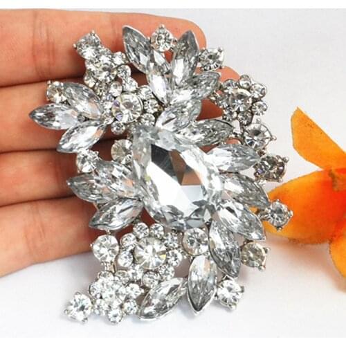 Luxury Huge Brooch Silver Plated Big Waterdrop Crystal 4PCS/LOT Large Brooch