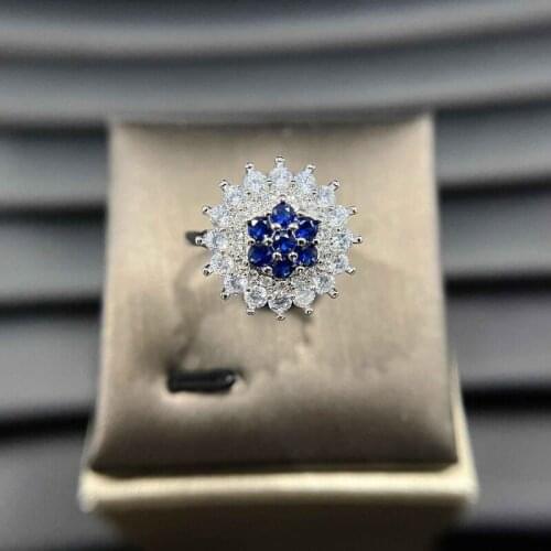 Luxury Charm Flower Ring Adjustable Opening With Blue White Small Zircon Dainty Jewelry Womens Wedding Engagement Eternity Ring