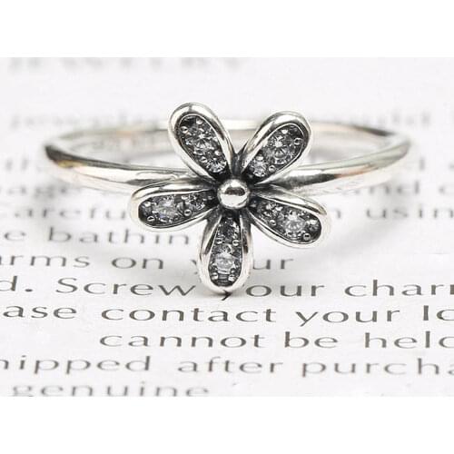 S925 Dazzling Daisy With Crystal Ring For Women Wedding Party Gift fit Lady Fine Jewelry