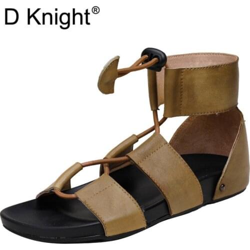 Genuine Leather Gladiator Sandals Shoes For Woman Vintage Handmade Female Flat Cover Heel Sandal Summer Casual Lady Shoes Sandal