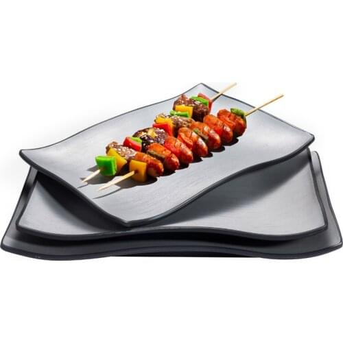 SIA-HUAT Grey And Black Plates Dinnerware Set Tableware For Serving Restaurant Barbecue Roast Meat Rectangle Shape
