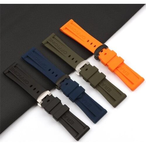 26mm Black Blue Orange Green Silicone Rubber Watchband replacement For Panerai Strap Folding buckle Waterproof Watch accessories