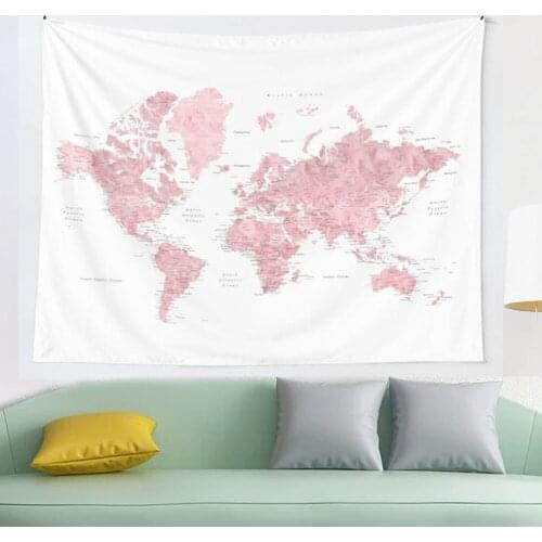 Light pink and muted pink world map with cities tapestry Cover Beach Towel Picnic Yoga Mat Home Decoration Wall Hanging
