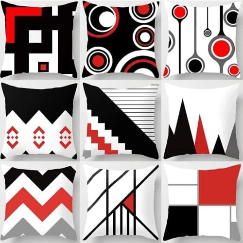 Black Red Geometric Pattern 45*45cm Polyester Cushion Cover Car Home Decoration Sofa Throw Pillow Decorative Pillowcase