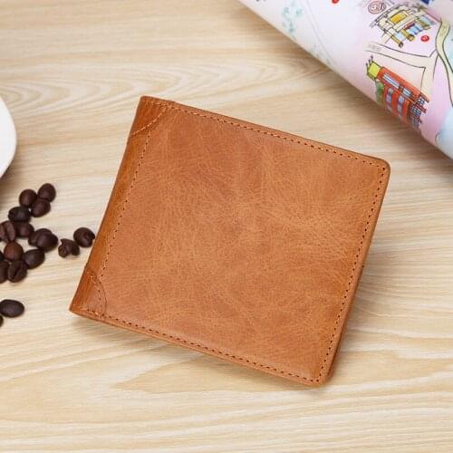 Vintage Retro Mens Genuine Leather Wallet Purse High Quality Solid Color Multi Function Clutch Bag Leisure Card Holder 2021 New