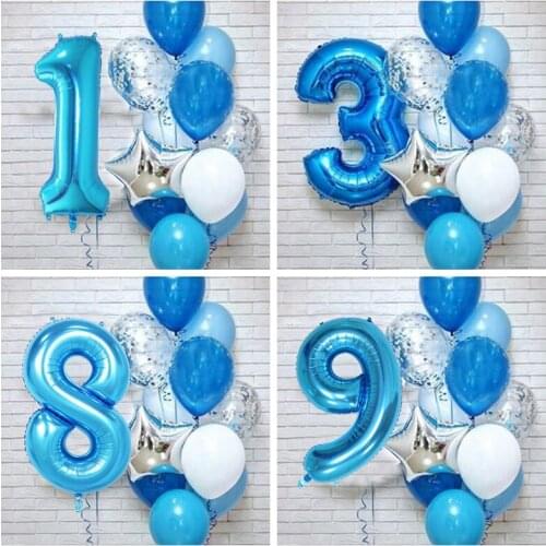 12pcs/lot boy Birthday Balloons with 40 inch big blue Number baloon 3/3rd Birthday Party Decoration anniversaire 9/1/3 years old