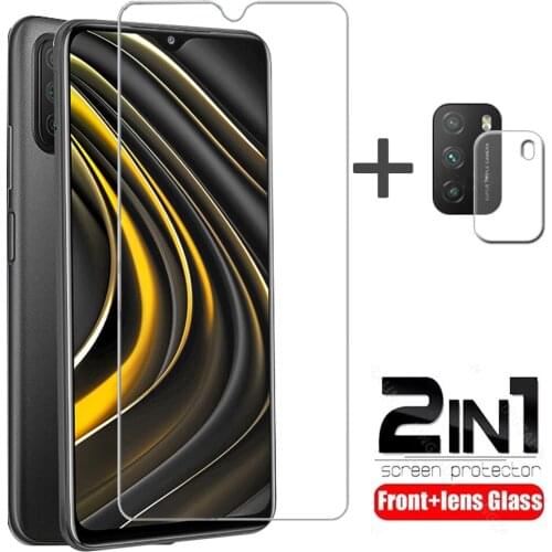 2in1 Tempered Glass For Xiaomi Mi pocophone M3 X3 NFC Screen Protective Camera lens film For Xiaomi Mi POCO M3 X3 C3 Glass