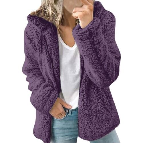 Womens Winter Warm Jacket Large Fleece Fluffy Zipper Hooded Cardigan Jacket Street New Teddy Plush Loose Padded Clothing 4