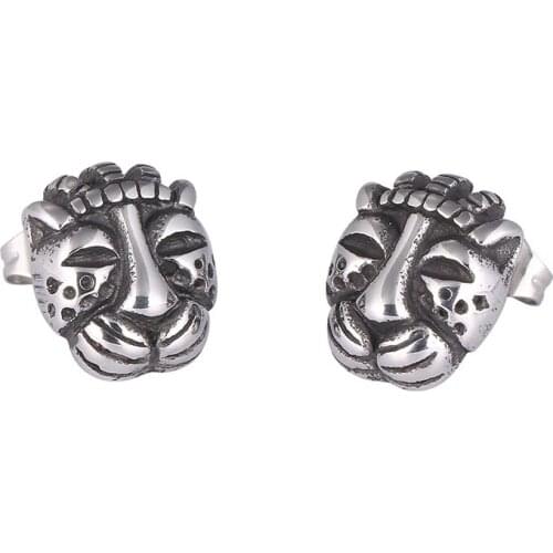 Leopard Head Fashion Womens Earrings Stainless Steel Animal Ear Studs Earrings Silver Color Body Piercing Jewelry SP0567