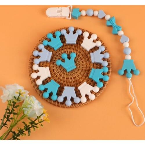 Kovict 10pcs Crown Silicone Beads Baby Teething Toys Food Grade Pendants DIY Pacifier Chain Necklace Accessories Kid Teethers