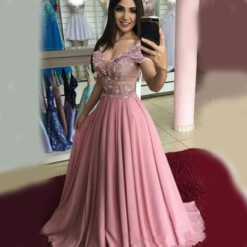 2020 Rose Pearls Prom Dresses Plus Size Cheap Formal Party Dresses Off shoulders Applique Lace Beaded Evening Gowns