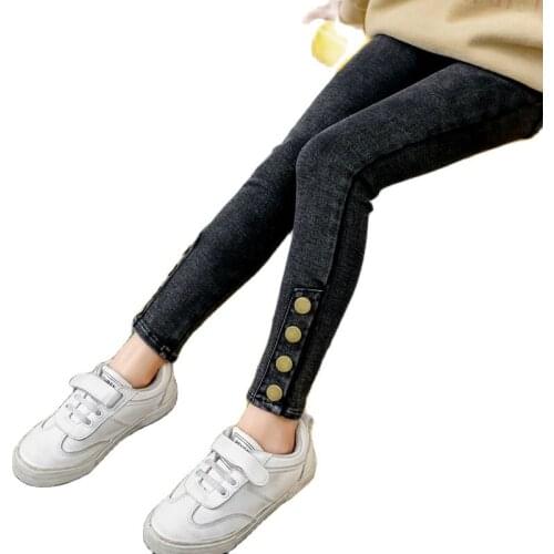 2020 Winter Kids Jeans Velvet Warm Teenage Girl Solid Denim Pants Fashion Botton Legging Autumn Casual Children Trouser 11 12 14