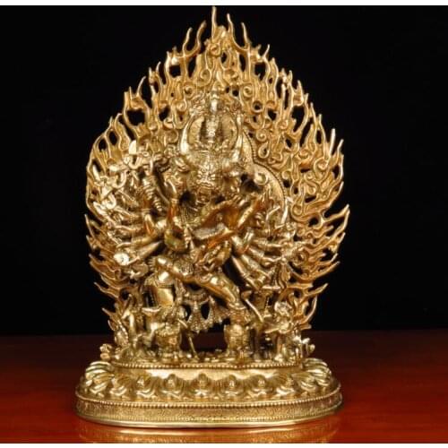 27x20x11cm Tibet Buddhism Folk Old Bronze Gilt Yamantaka Vajrabhairava Buddha Statue