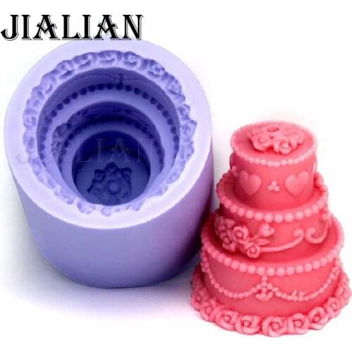 3D 3 Layer Cake Candle Mold Party wedding cake decorating tools DIY fondant silicone mold handmade soap mold T0316